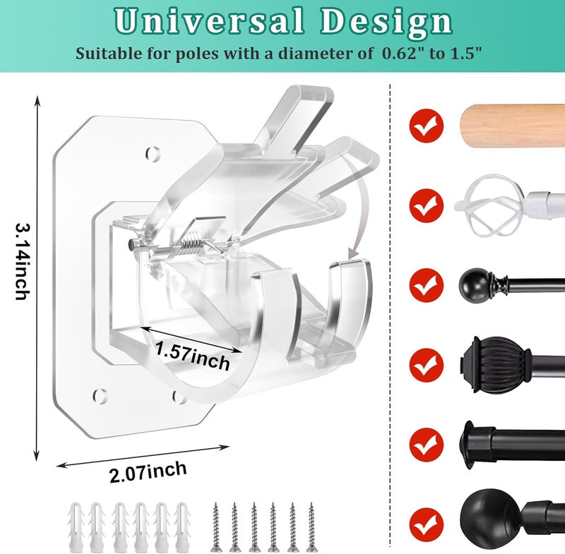 Codoule 8PCS Upgraded No Drill Curtain Rod Brackets - No Drilling, Self Adhesive, Nail Free, Adjustable Curtain Hangers for Poles 0.621.57 Inch - Image 2